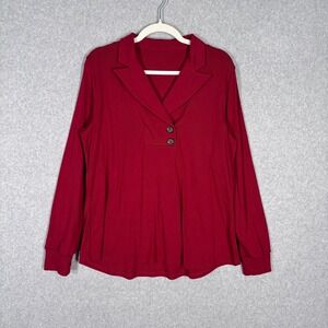 Shawl Neck Fisherman Sweatshirt Large Burgundy Flowy Lagenlook Comfy Lounge Dark